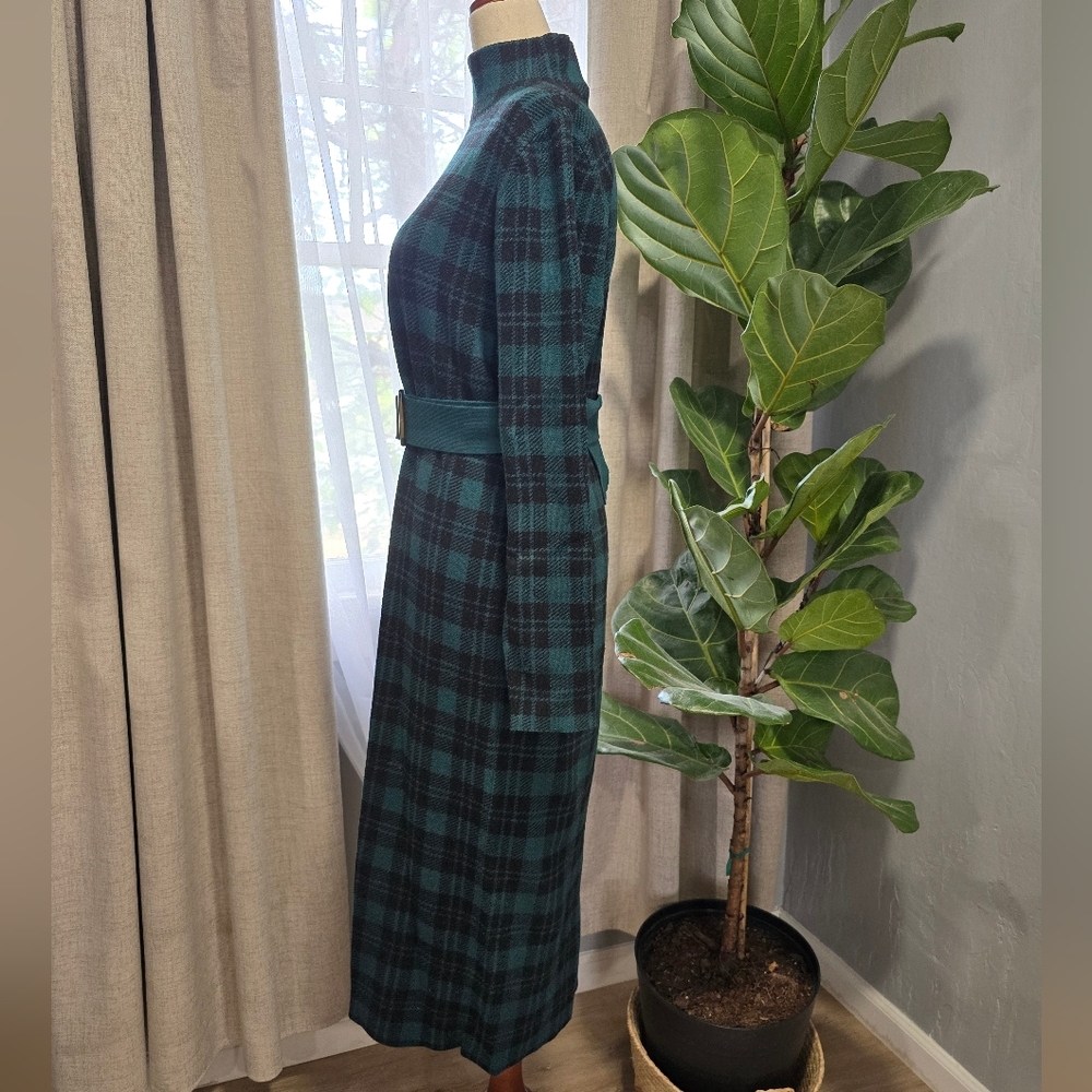 Ann Taylor Green Plaid Knit Midi Dress - Size L - Picture 3 of 7